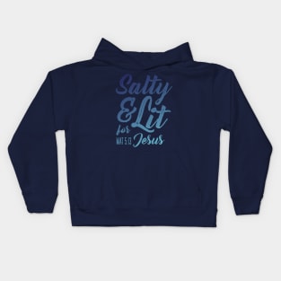 Salty and Lit for Jesus - Gradient Blue Distress Kids Hoodie